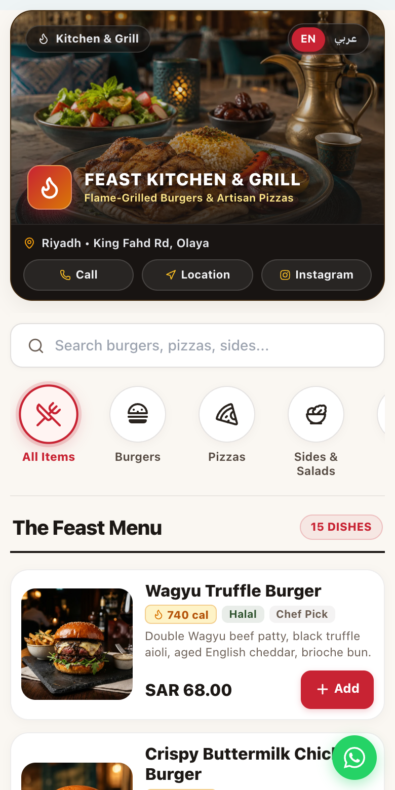 FEAST Fast Casual and Grill Menu Live Preview